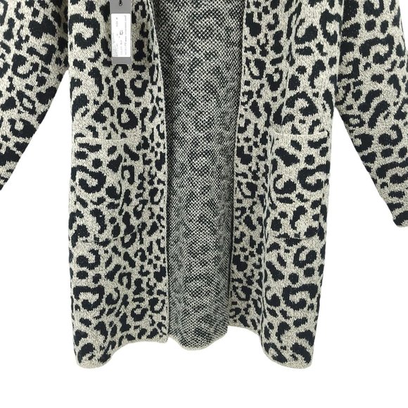 ii Sisters Leopard Print Open Front Long Cardigan Womens M Removable Collar NEW - Picture 9 of 16